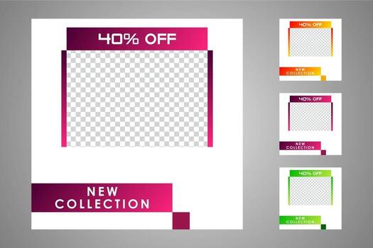 New set of editable minimal banner templates. Suitable for social media posts and web or internet ads. Vector illustration with photo college.