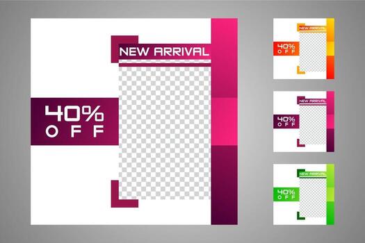 New set of editable minimal banner templates. Suitable for social media posts and web or internet ads. Vector illustration with photo college.