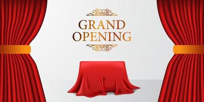 Grand Opening royal elegant surprise with satin fabric cloth curtain and cover box with white background vector