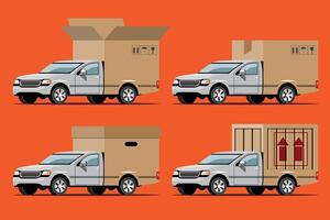 Big isolated vehicle vector colorful icons, flat illustrations of delivery by van through GPS tracking location. delivery vehicle, goods and  food delivery, instant delivery, online delivery.