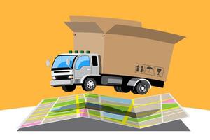 Big isolated vehicle vector colorful icons, flat illustrations of delivery by van through GPS tracking location. delivery vehicle, goods and  food delivery, instant delivery, online delivery.