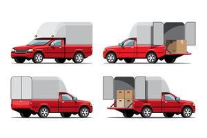 Conjunto de iconos de vector de gran vehículo aislado, ilustraciones planas varias vistas de la furgoneta, concepto de transporte comercial logístico.