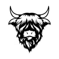 Diseño de cabeza de vaca de montaña sobre fondo blanco. animal de granja. logotipos o iconos de vacas. ilustración vectorial.