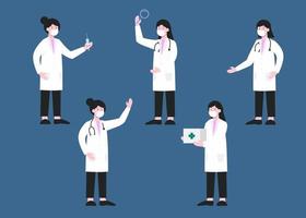 conjunto de personal médico en personaje de dibujos animados con diferentes acciones ilustración vectorial vector