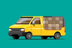 Grandes iconos vectoriales de vehículos de entrega aislados, ilustraciones planas de furgoneta, concepto de transporte comercial logístico. vector