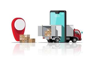 Truck transportation online on smartphone vector