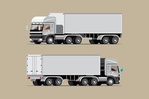 Big isolated vehicle vector icons set, flat illustrations various view of truck, logistic commercial transport concept.
