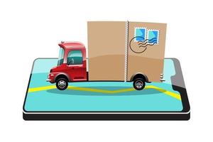 Truck transportation online on smartphone vector