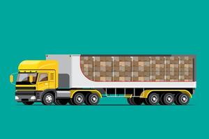 Big isolated delivery vehicle vector icons, flat illustrations of truck, logistic commercial transport concept.