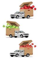 Big isolated vehicle vector colorful icons, flat illustrations of delivery by van through GPS tracking location. delivery vehicle, goods and  food delivery, instant delivery, online delivery.