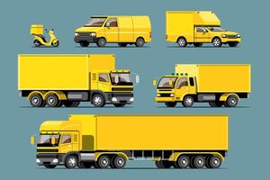 Big isolated vehicle vector colorful icons set, flat illustrations of various type truck, logistic commercial transport concept.