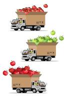 Big isolated vehicle vector colorful icons, flat illustrations of delivery by van through GPS tracking location. delivery vehicle, goods and  food delivery, instant delivery, online delivery.