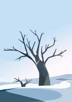 Tree on the hill in winter season. Nature landscape in vertical orientation. vector