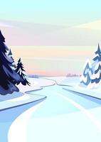 Frozen river at dawn. Winter scenery in vertical orientation. vector