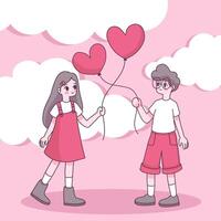 Big isolated Couple in love, happy young girl and boy in love, valentine concept flat Vector illustration in cartoon style