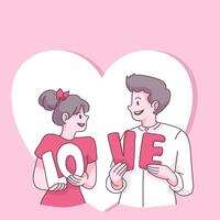 Big isolated Couple in love, happy young girl and boy in love, valentine concept flat Vector illustration in cartoon style