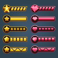 conjunto de iconos para elementos de juego isométricos, ilustración de vector aislado colorido de barras de amout de estrella y corazón para concepto de juego plano abstracto