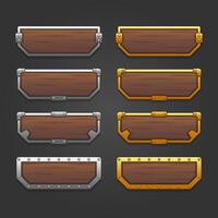 conjunto de iconos para elementos de juego isométricos, colorida ilustración vectorial aislada de botones de marco dorado y plateado para el concepto de juego plano abstracto vector