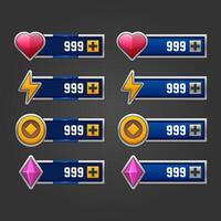 Icons set for isometric game elements, colorful isolated vector illustration of Tech currency power and life UI for abstract flat game concept