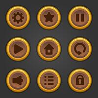 Icons set for isometric game elements, colorful isolated vector illustration of Gold circle frame button for abstract flat game concept