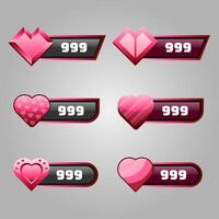 Icons set for isometric game elements, colorful isolated vector illustration of heart number amount for abstract flat game concept