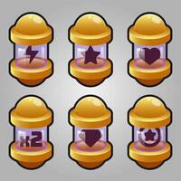 Icons set for isometric game elements, colorful isolated vector illustration of Game capsule item boosters for abstract flat game concept