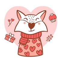 Big isolated hand drawn cartoon vector character design animal in love, doodle style Valentine concept animal flat vector illustration