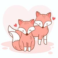 gran pareja de animales de diseño de personajes de dibujos animados dibujados a mano aislados en el amor, estilo de dibujo concepto de San Valentín ilustración vectorial plana vector