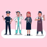 Collection of big set isolated various occupations or profession people wearing professional uniform, flat vector illustration.