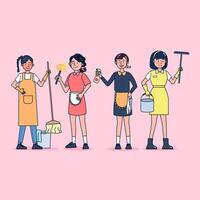 Character collection of cleaners big set isolated flat vector illustration wearing professional uniform, cartoon style