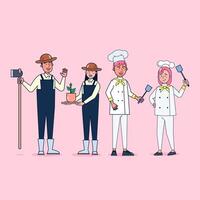 Collection of big set isolated various occupations or profession people wearing professional uniform, flat vector illustration.