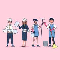 Collection of big set isolated various occupations or profession people wearing professional uniform, flat vector illustration.