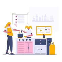 cooking on kitchen web template, cartoon style Screen web template for mobile phone, landing page, template, UI, web, mobile app, poster, banner, flat Vector illustration