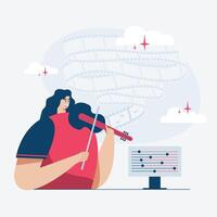 músico haciendo plantilla web de música, plantilla web de pantalla de estilo de dibujos animados para teléfono móvil, página de destino, plantilla, interfaz de usuario, web, aplicación móvil, cartel, banner, ilustración vectorial plana vector