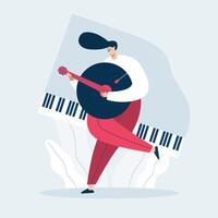 Musician doing music web template, cartoon style Screen web template for mobile phone, landing page, template, UI, web, mobile app, poster, banner, flat Vector illustration