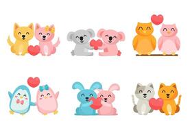 Bundle of isolated cute animal cartoon characters flat  vector illustration