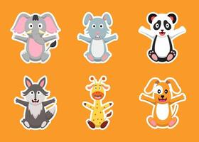 Bundle of isolated cute animal cartoon characters flat  vector illustration