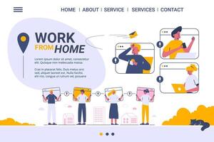 Work from home web template, freelanceing services, cartoon style Screen web template for mobile phone vector