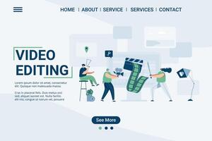 Video editing web template, video studio, cartoon style Screen web template for mobile phone, landing page, template, UI, web, mobile app, poster, banner, flat Vector illustration