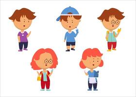 Set of people with different action in cartoon character flat vector