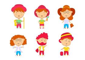 Set of people with different action in cartoon character flat vector