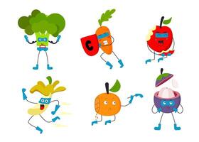 conjunto de frutas y verduras en personajes de dibujos animados vector plano