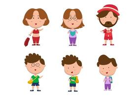 Set of people with different action in cartoon character flat vector