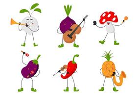 conjunto de frutas y verduras en personajes de dibujos animados vector plano