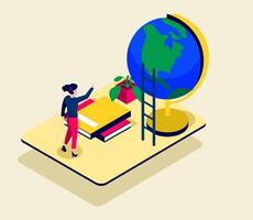 Visual isometric with woman and education time vector illustration