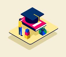 Visual isometric with man and education vector illustration