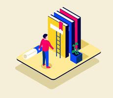 Visual isometric with man and education vector illustration