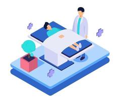 Isometric Visual young man was a meeting with a doctor to treat a disease vector