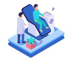 Isometric Visual young man was a meeting with a doctor to treat a disease vector