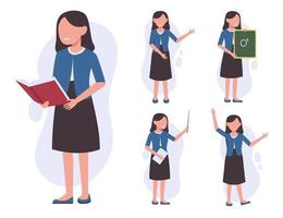 set of  teacher in cartoon character  with different actions  vector illustration